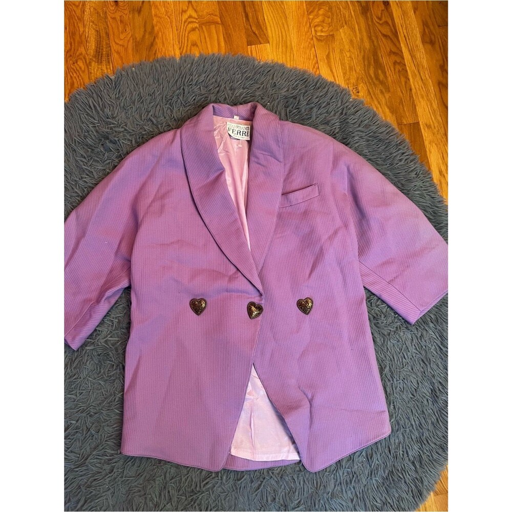 Vintage GianFranco Ferre Lavender Oversized Heart Buttons Wool Blazer Size S